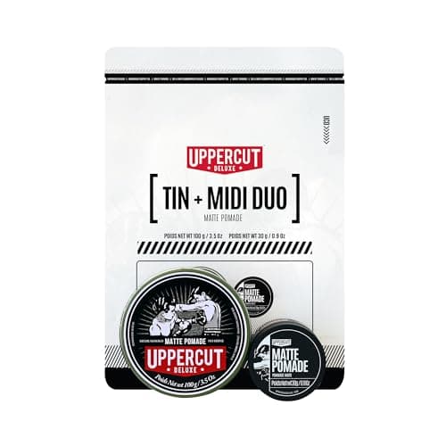 Image of Uppercut Deluxe Matte Pomade Tin and Midi Duo, Medium Hold, No Shine Water Based Hair Styling Product for Men, Easy Wash Out, No Residue, 1 x 100g, 1 x 30g