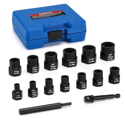 Image of CASOMAN 13 Pieces 3/8" Drive Impact Bolt & Nut Remover Set, Nut Extractor and Bolt Extractor Twist Socket Set, Bolt Remover Tool Set