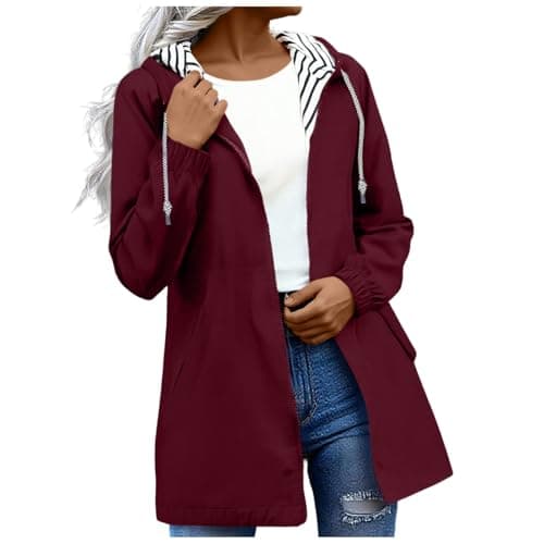 Image of OVARA Lightweight Waterproof Jacket Womens, Casual Outdoor Raincoats with Hood, Breathable Zip Up Softshell Jackets with Pockets,Windbreaker Jacket Women