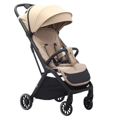 Image of MOCCA Baby Compact Lightweight Stroller Pushchair for Toddlers from Birth to 22 kg, Extra-large hood, 5 Point Harness, Easy Assembly, One Hand Gravity Fold, Adjustable Calf Support, Rain Cover (Beige)