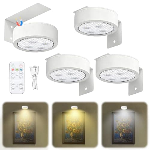 Image of runpeak Picture Lights for Wall – 3 PCS Rechargeable Wall Lights, LED Art Display Lamp for Paintings with Magnetic Design, Wireless Wall Lights with Remote Control & 3 Lighting Modes
