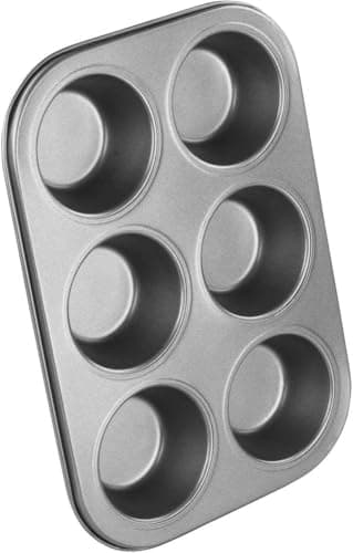 Image of Chef Aid 6 Cup Large Muffin Pan, Non-Stick Cupcake Tray Baking Mould, Grey