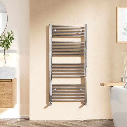 Image of EMKE Towel Rail Radiator 1000 x 500mm, Chrome Heated Towel Rail for Bathrooms, Modern Straight Towel Radiator Versatile Wall Mounted Bathroom Radiators