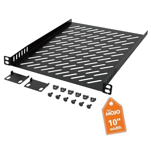 Image of Tecmojo 0.5U Rack Mount Shelf for 10" width Server Rack, 10" Deep Vented Cantilever Tray, Metal Shelf for Network Cabinet, Server Enclosure, Enhanced Airflow, Black
