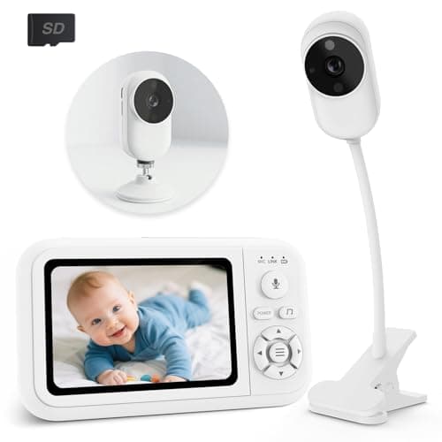 Image of Baby Monitor with Camera and Night Vision, 1080P Baby Camera No WiFi with Holder&Cot Clip, 2-Way Audio, Cry&Temp Detection, 4x Zoom, Lullabies, SD Card Included, Baby Essentials for Newborn Gift