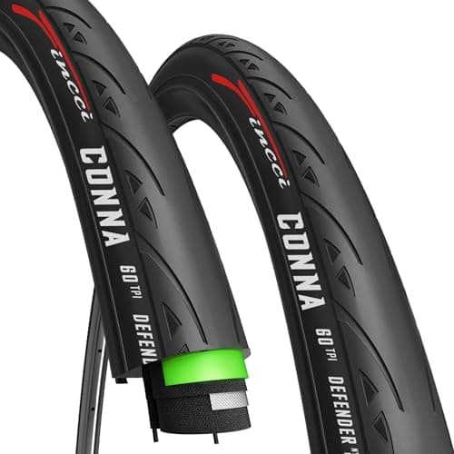 Image of Fincci Pair 700 x 25c Road Tyres with 3mm Nylon Puncture Proof - Turbo Trainer 700c Tyres 25-622, Racing Wheelset 28 inch, Slick Tires for City Fitness Ebike Hybrid Carrera & Touring Bicycles
60 TPI