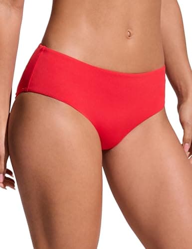 Image of CRZ YOGA Womens Mid Waisted Bikini Bottoms Full Coverage Swimwear Basic Elastic Swim Briefs Deep Red 12