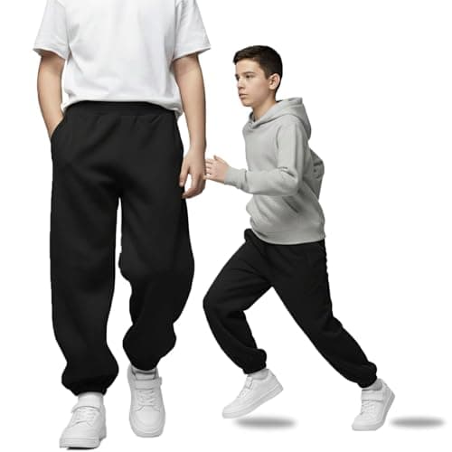 Image of WUDEUI Black Joggers Boys, Fit School Trousers Tracksuit Bottoms with Pockets, Toddler Kids Sports Jogging Cotton Sweatpants for Aged 4-12