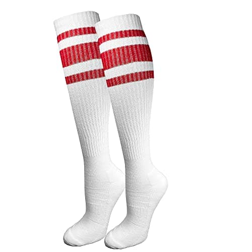 Image of juDanzy J-Socks Premium Triple Stripe Adult Knee High Tall Athletic Tube Socks - Red - Large