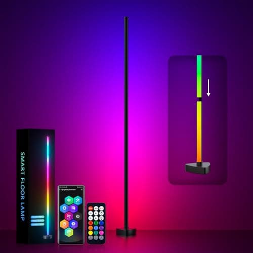 Image of MIWATT LED Corner Floor Lamp, RGBWW Standing Lamp with App & Controller Control, Music Synic Atmosphere Tall Speed Brightness Adjustable for Restaurant Cafe Shop Aisle Yard Garden