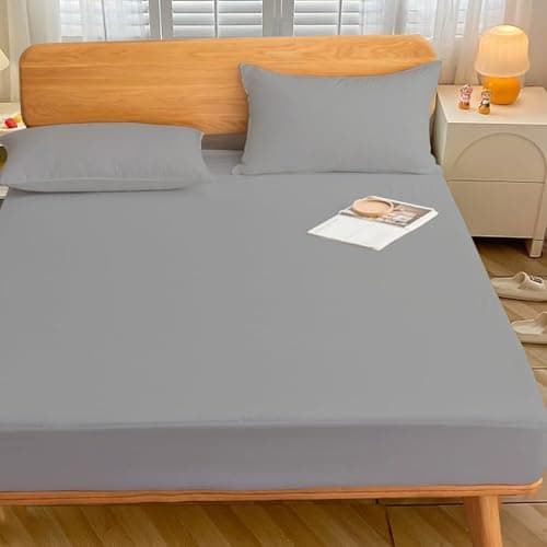 Image of SAMAYISH 100% Egyptian Cotton King Fitted Sheet 400 Thread Count Bed Sheets 35cm Deep Fitted Sheets For King Size Bed with 360° Round Elastic Fitted Sheets