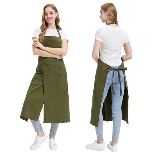 Image of Molaxhome Split Apron with 3 Pockets,Unisex Pottery Apron with Adjustable Strap for Kitchen Ceramics,Green