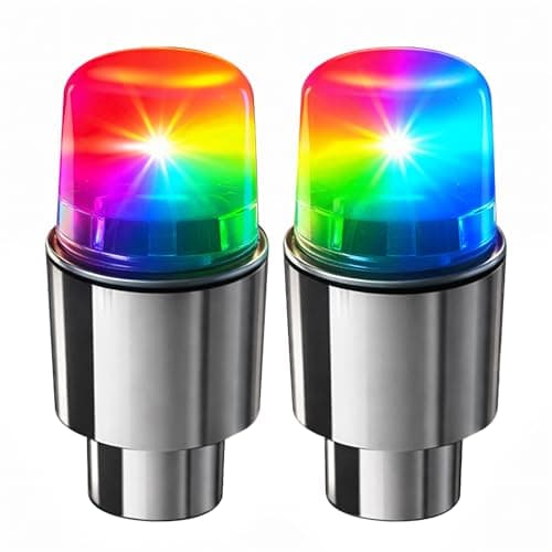 Image of 2Pcs Bike Wheel Lights, Waterproof Bike Spoke Lights with Motion Sensor, Car Wheel Tire Air Valve, Color Changing Bicycle Tire Light for Night Cycling, Bright Wheel Light Caps for Car, Bike