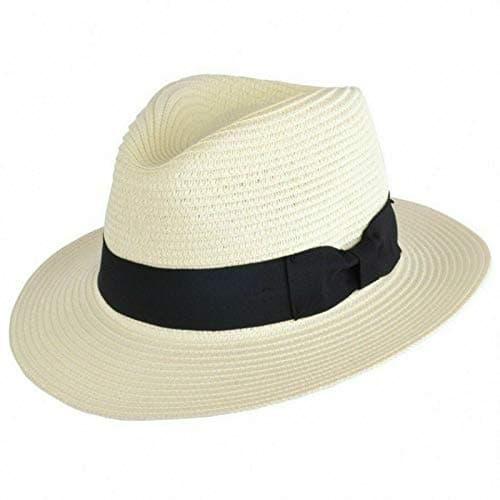 Image of UK-UNIQUE Unisex Paper Straw Crushable Foldable Summer Panama Fedora HAT with Band and Adjustable Sweatband (Medium 57 cm, Cream)