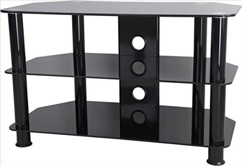 Image of AVF Black Glass TV Stand - Black Glass & Metal Leg TV Unit Floorstand with Cable Management, 80cm Wide, For TVs Up to 43" & 40kg - SDC800CMBB
