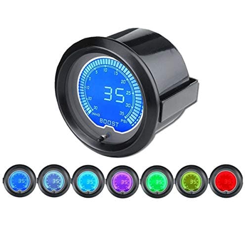 Image of 52mm (2") 7-Color Digital LED Turbo Boost Gauge - 0-60 PSI Boost Pressure Meter for Car Truck Boat Auto Racing