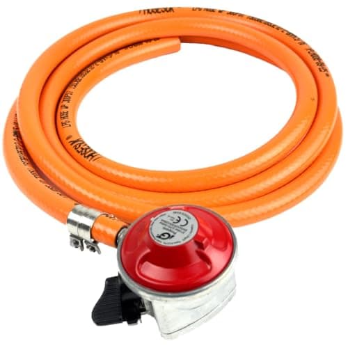 Image of Propane Regulator (Red) 27mm Clip On 37mbar + 8mm LPG Gas Hose + Clips 0.5 Metre Patio BBQ Gas Regulator