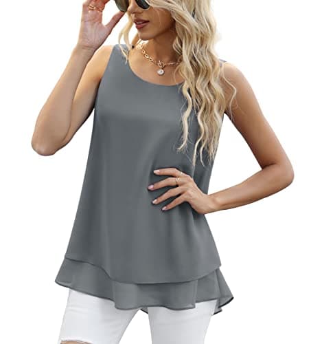 Image of Yommay Ladies Tops Summer Women's Blouses Shirts Loose Sleeveless Tank Top Chiffon Vest Tops for Women,Grey,Small