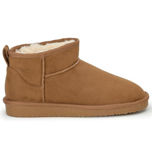 Image of Polar Women Boots Slippers Faux Suede, Flexible Waterproof Anti Slip Rubber Sole With Memory Foam, Faux Fur-Lined Slip-On Slippers, Ladies Walking shoes for Indoor & Outdoor - Chestnut UK 4
