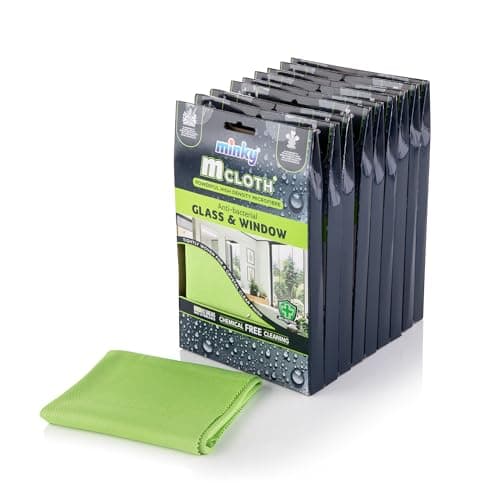 Image of Minky M Cloth Glass and Window Pack of 9, Microfibre Anti-Bacterial Cleaning Cloth, Multifunctional & Reusable, Super Soft & Powerful High Density Microfibres