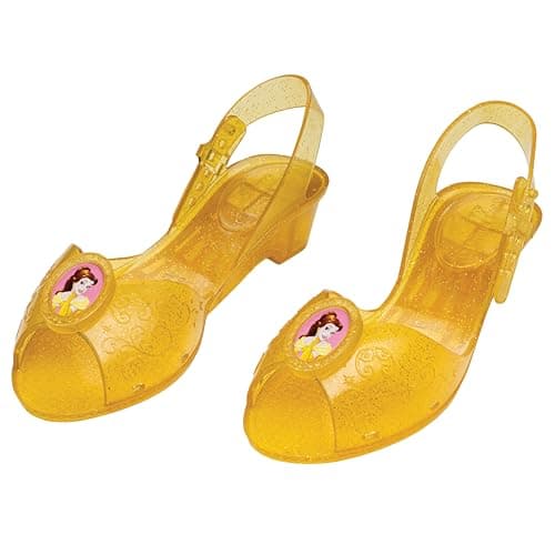 Image of Disguise Disney Princess Belle Jelly Shoes for Kids, Official Disney Licensed Dress Up Accessory, Yellow Sparkly Design with Character Brooch, Comfortable Fit with Detailed Design