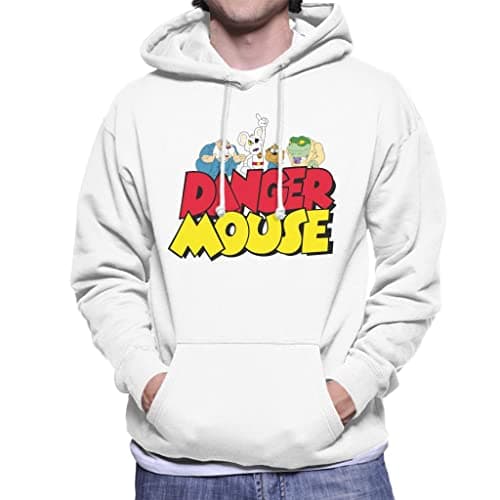 Image of All+Every Danger Mouse Logo With Characters Men's Hooded Sweatshirt White