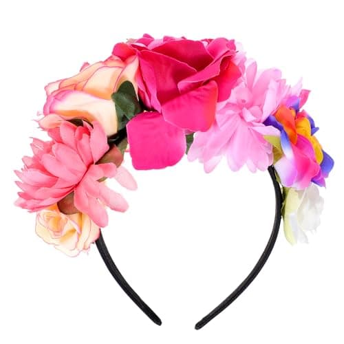 Image of Amabro Halloween Headbands, Floral Day of the Dead Headband Mexican Flower Rose Crown Headpiece Halloween Cosplay Party Headdress Costume Hair Wreath Decorations for Women Men(Style C)