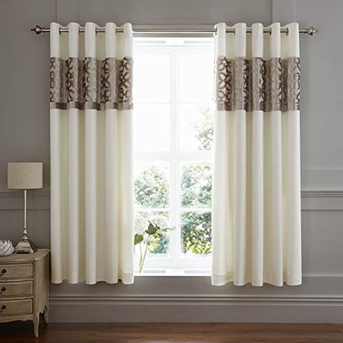 Image of Catherine Lansfield Lattice Cut Velvet 66x72 Inch Lined Eyelet Curtains Two Panels Natural