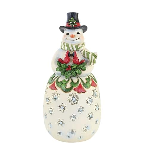 Image of Enesco Jim Shore 6009686 Winter Joy in Hand & Heart - Snowman Holding Cardinals Figurine 8.85"