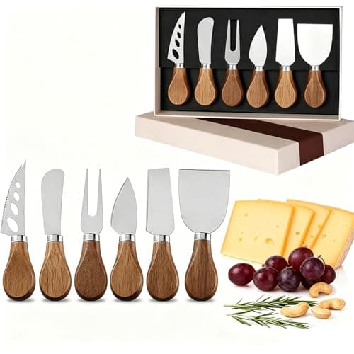 Image of Guojanfon 6 Piece Cheese Knives Set with Wooden Handle, Mini Steel Stainless Cheese Knife Set for Charcuterie anCheese Spread, Perfect for Cheese Slicer and Butter Cutter