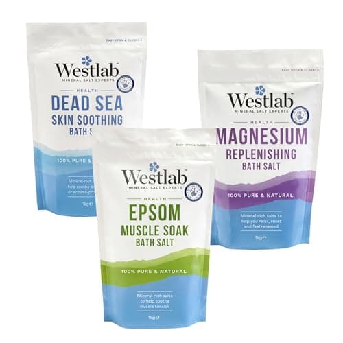 Image of Westlab Health Collection Bath Salts Bundle (3 x 1 kg Bags) – 1 x Epsom Muscle Soak, 1 x Dead Sea Skin Soothing & 1 x Magnesium Replenishing Salts