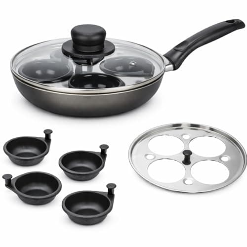 Image of SK COOKWARE 4 Egg Poacher Pan Non Stick Poaching Pan 20cm, Aluminium with Glass Lid & Removable Cups, Saucepan for Gass Easy Clean Cooking
