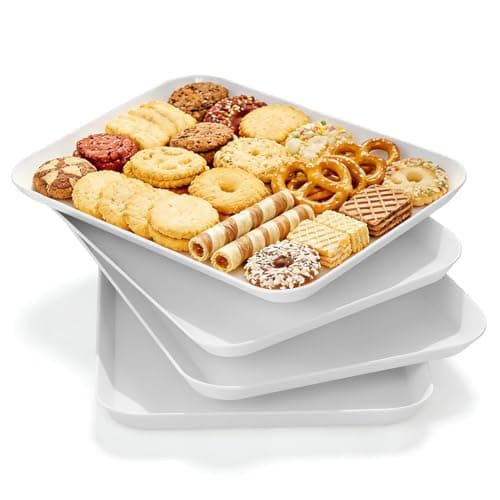 Image of Yuecda 4-Pack Melamine Dishware Plate, White Serving Platters for Party Food, BPA Free, Dishware Plate for Charcuterie Dishes, Reusable Platter for Snacks, Fruit, Cookies, Sandwich