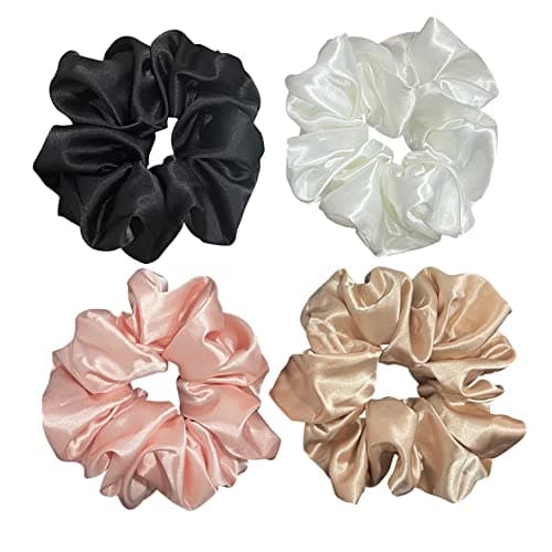 Image of Women Girls Large satin Scrunchies XL Silk Jumbo Scrunchie for Thick long Hair Oversized Giant Scrunchy Hair Ties