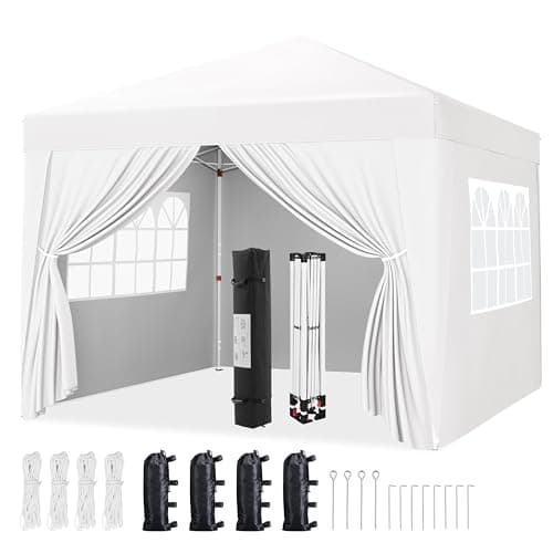 Image of Yaheetech Pop-Up Gazebo 3x3m with 4 Removable Side Panels, Silver-costed Oxford Marquee Canopy with Wheeled Bag & Sandbags, Metal Frame Shelter Tent for Outdoor Garden Party Camping, White
