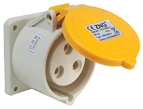 Image of PRO ELEC 32A 110V Panel Mount CEE Socket, 2P+E, Yellow, IP44 – Industrial IEC 60309-2 Connector – PELB0123