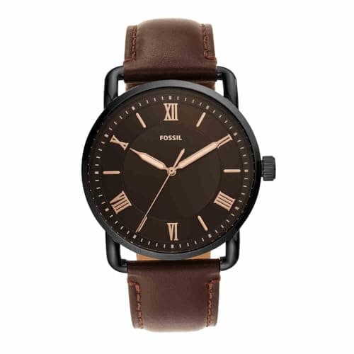 Image of Fossil Watch for Men Copeland 42 mm, Quartz Movement, 42 mm Black Stainless Steel Case with a Leather Strap, FS5666