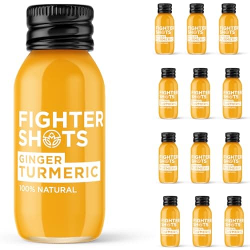 Image of Fighter Shots Ginger Turmeric Shots (12x60ml) | Reduces Bloating | Boosts Immunity | 100% Natural | Perfect Morning/Post Workout Pick Me Up | No Preservatives | Fresh and Fiery Turmeric Shots