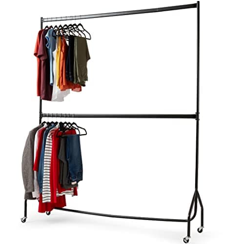 Image of House of Home Heavy Duty 7FT H x 6FT L 2 Tier Clothes Rail In Black - Clothes Rack For Bedroom, Double Clothes Rail, Quality Hanging Storage No Tools Required - Easy to Erect & Collapse