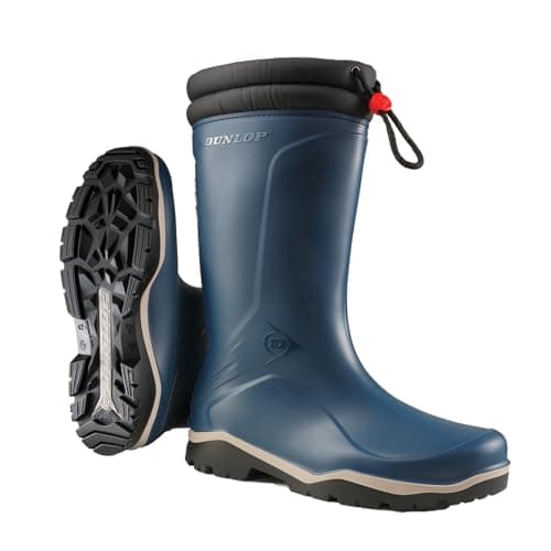 Image of DUNLOP Blizzard - Unisex Winter Safety Insulated Fashion Thermal Boots, Blue/Black, Waterproof and Chemical Resistant PVC Wellies with Fur Lining and Traction Outsole for Outdoor Fun - EU38, UK5
