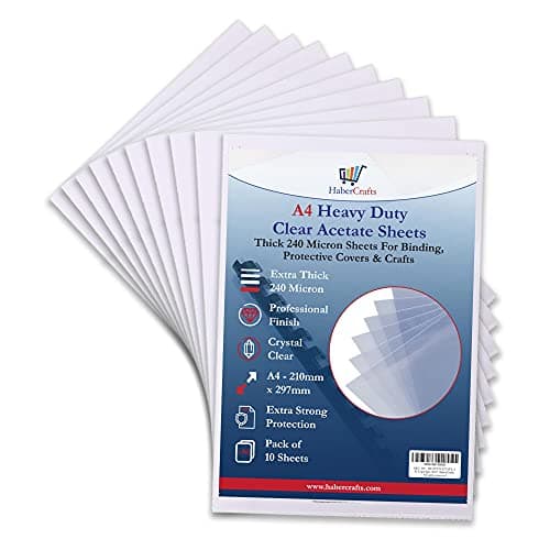 Image of Acetate Sheets Clear Heavy Duty Acetate Sheet 240 Micron Extra Thick Plastic PVC Sheets Transparent Cover Clear Plastic Sheeting for Protective Binding Covers Etching Stencils Crafts (A4-10 Sheets)