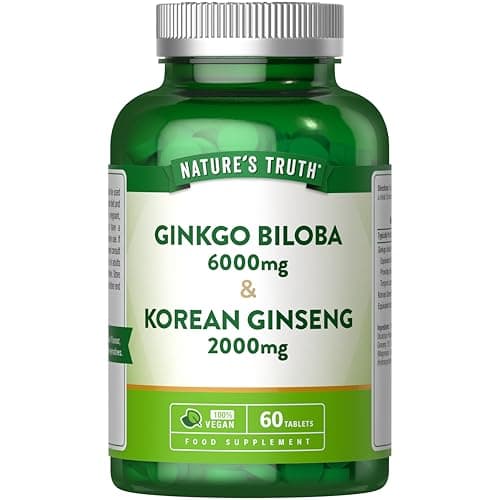 Image of Ginkgo Biloba and Ginseng Tablets | 6000mg & 2000mg | High Strength Korean Ginseng | 60 Vegan Tablets | Nature's Truth