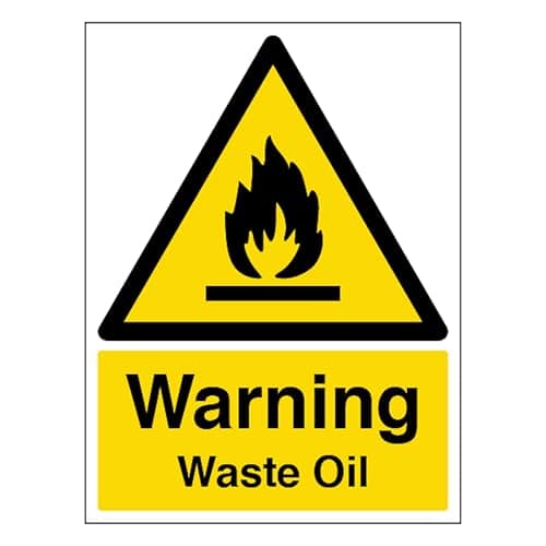 Image of V Safety Warning Waste Oil - Portrait 150 x 200 mm - Self Adhesive Vinyl Safety Sign
