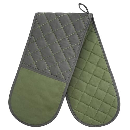 Image of AUAUY 1 PC Double Oven Gloves, 250°C/482°F Heat Resistant BBQ Oven Mittens with Ropes, Exquisite Stitching Design Gloves Oven Mitts, Thick Cotton Oven Glove Mitts for Cooking Baking Grilling, Green