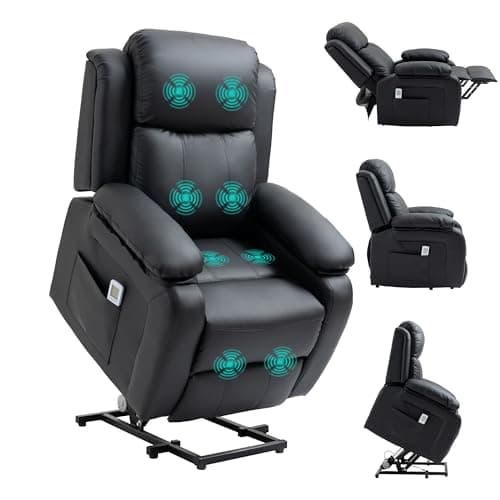 Image of HOMCOM Riser and Recliner Chair with Massage, Power Lift Recliner Chair for Elderly with Remote Control, Extended Footrest, Dual Side Pockets, Overstuffed Electric Reclining Armchair, Black