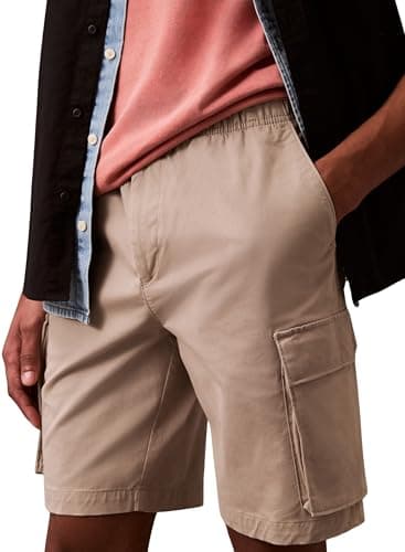 Image of Calvin Klein Men’s Cotton Pull-on Knee Length Cargo Shorts, Beige (Vintage Khaki), M