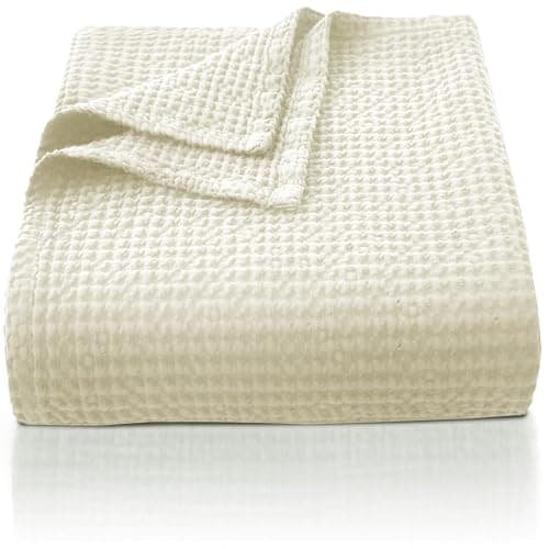 Image of CHUFFED 100% Cotton Waffle Blanket Bed Throw Double Size-Throw Blanket for Bed Sofa Travel-Soft Lightweight Breathable Blankets and Throws for All Season Beige Throw 150x200cm