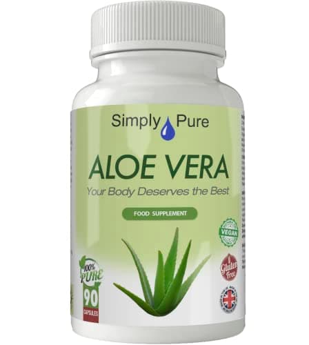 Image of Simply Pure Aloe Vera for Digestive Health | 25mg Capsules x 90 | 200:1 Extract Equivalent to 5g Pure Aloe Vera Gel | Gluten Free | GM Free | Vegan