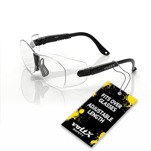 Image of voltX 'RETRO SAFETY OVERGLASSES' – Suitable as FITOVERS for SMALL/MEDIUM size spectacle frames – Can also be worn as regular safety glasses. UKCA & CE EN166ft certified (Clear Lens)