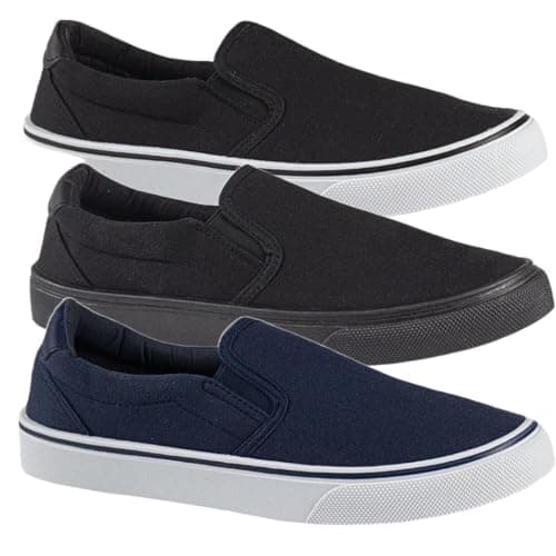 Image of Mens Slip ON Canvas Flat Casual Boat Deck Plimsoll Espadrilles Casual Pumps Trainers Gym Shoes (Black Black, UK Footwear Size System, Adult, Men, Numeric, Medium, 9)